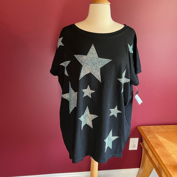 Mc Lorene black oversized tunic tee with iridescent stars one size - Picture 8 of 12